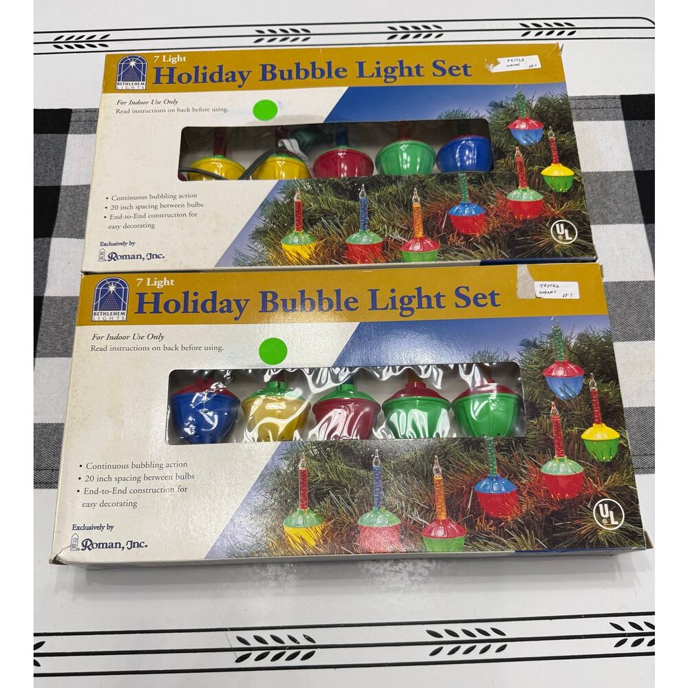 VINTAGE LOT OF 2 ORIGINAL BOXES OF BUBBLE LIGHTS, 14 LIGHTS IN TOTAL, WORKING